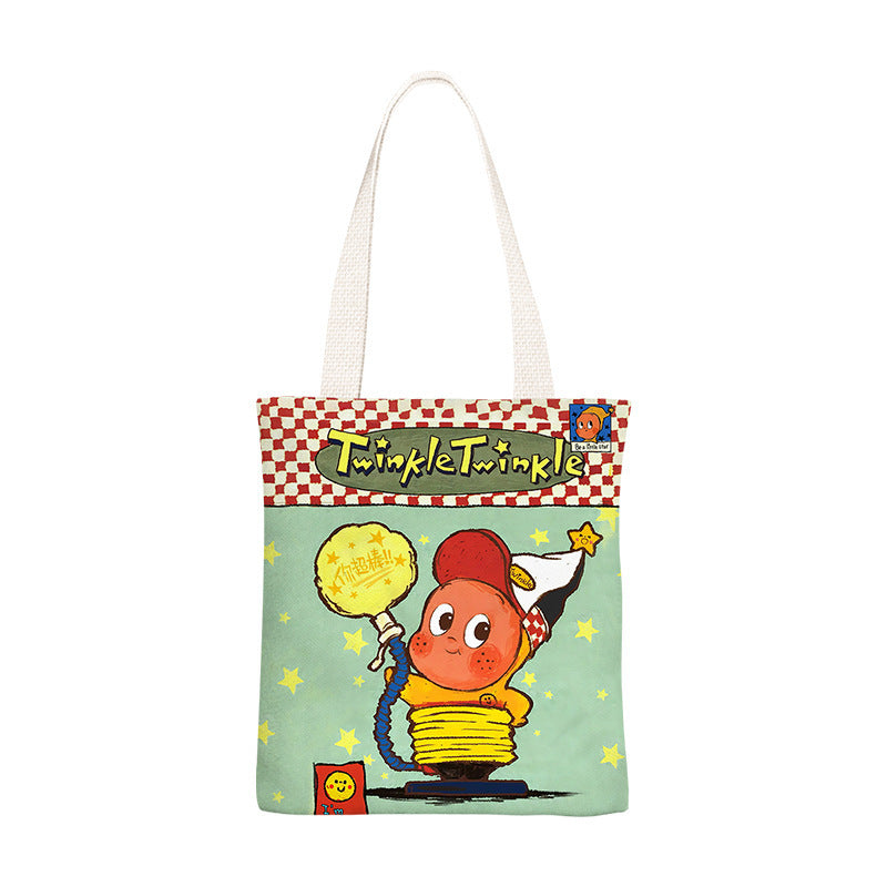XINGX person cartoon cute children's canvas bag junior high school and elementary school students' lunch box bag zipper shoulder bag