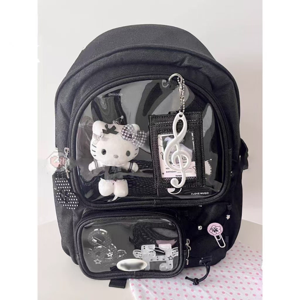 New Backpack Student Lightweight Cute Large Capacity Japanese Schoolbag PVC Pocket Display Design