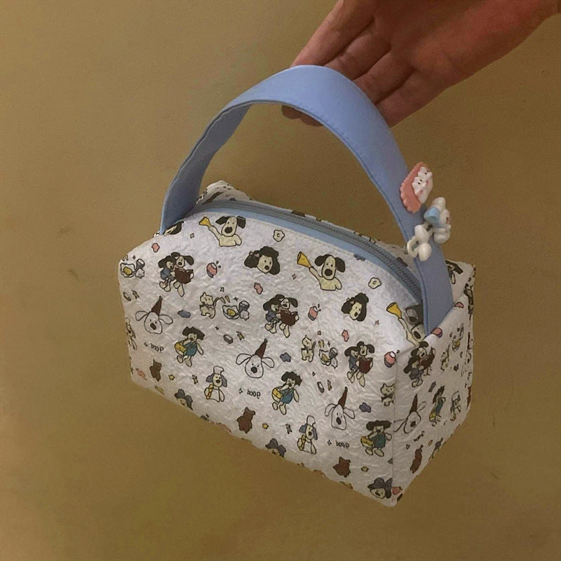 Cute Cartoon Print Handheld Cosmetic Bag with Large Capacity for Daily Use and Travel