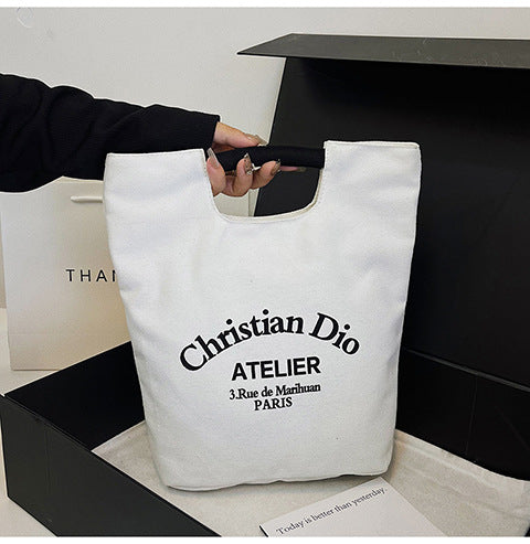 Hand Carry out Artistic Canvas Makeup for Work Mummy Bag Student Lunch Box Bag Portable Bucket Bento Casual Cloth Bag