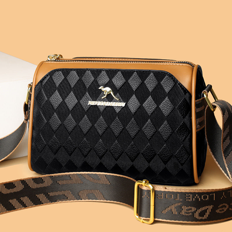 New Light Luxury Rhombus Wide Shoulder Strap Large-Capacity Crossbody Bag Fashion All-Match Women's Shoulder Fashion Design