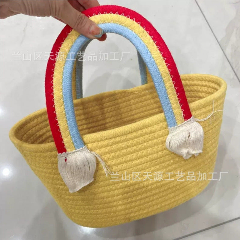 Sunflower Cotton String Woven Bag Straw Bag Baby Birthday Party Portable Cloud Beach Bag Basket