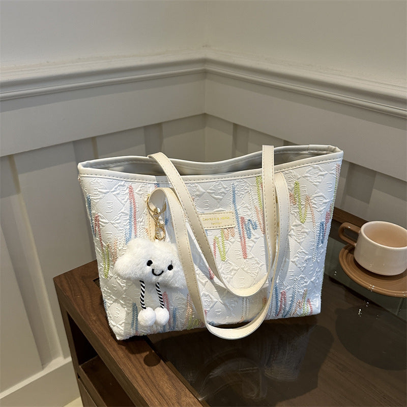 Leisure Commute Large Capacity Bag Women's New Fashion Shoulder Striped Embroidered Tote Bag