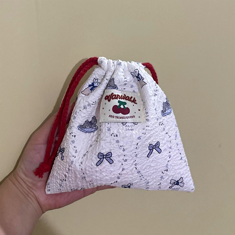 Cute Drawstring Women Buggy Bag Travel Makeup Jewelry Multifunctional Cartoon Printing Organizing Bag