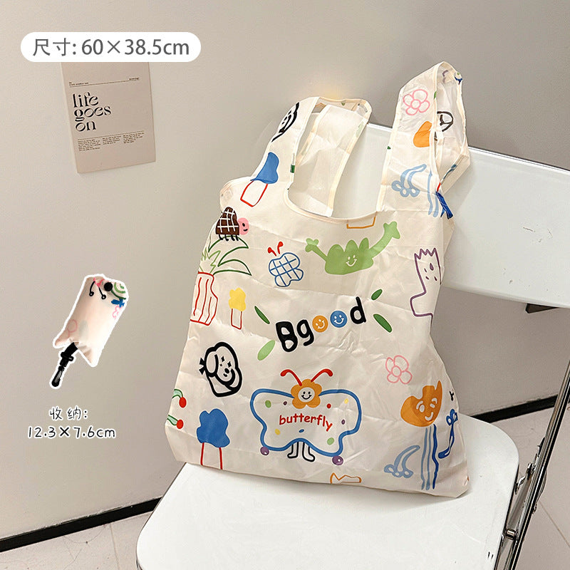 Foldable Large Capacity Shopping Bag Women's Portable Environmental Protection Supermarket One Shoulder Strong Durable Portable Cloth Bag