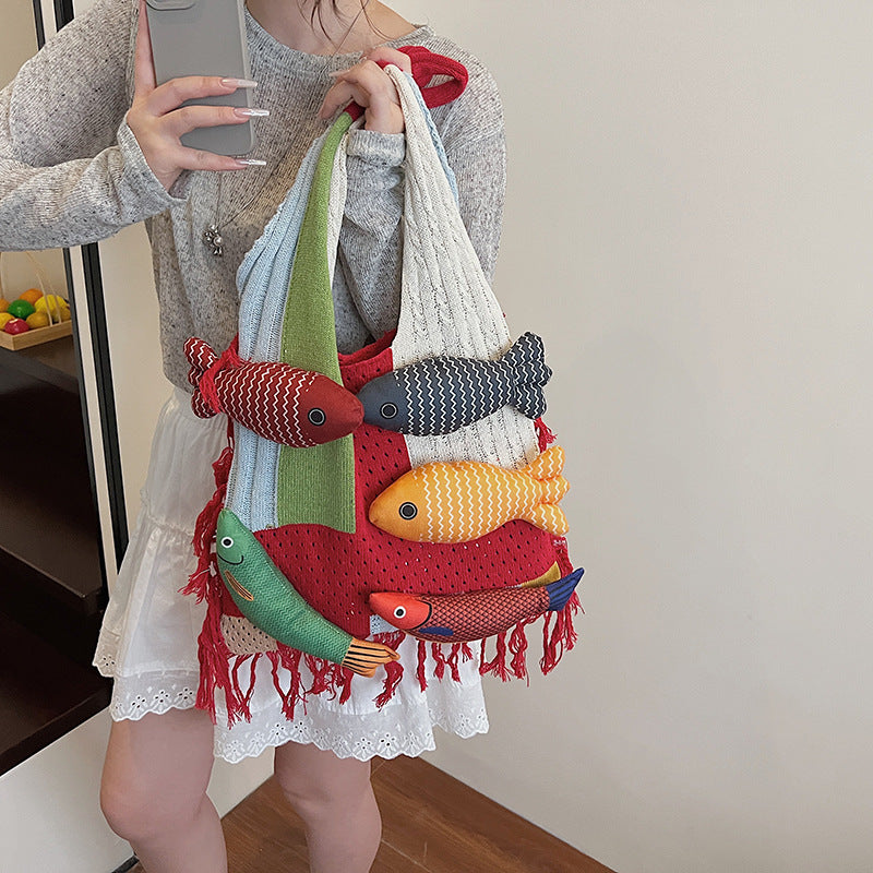 A Plenty Of Fish Handmade Trendy Bag New Women's Fashion Commuter Woven Shoulder Bag