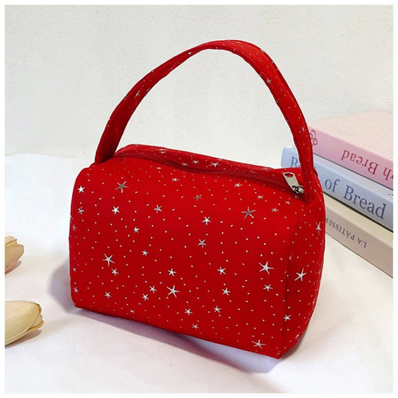 Stylish Star-Print Canvas Tote Bag for Makeup, Stationery & Daily Essentials - Soft Portable Handheld Organizer