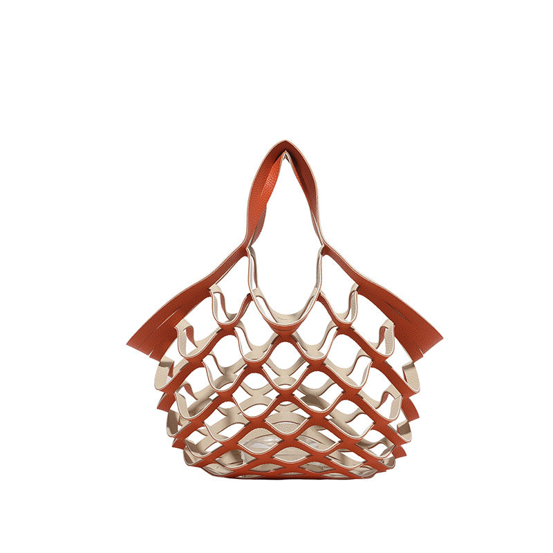 New Spring New Women's Net Bag Handmade Pu Folding Hand Bag Large Capacity Shoulder Bag