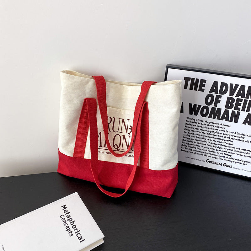 Stylish Canvas Tote Bag for Women - Urban Minimalist Design with Large Capacity and Print Details, Perfect for Daily Use and Shopping
