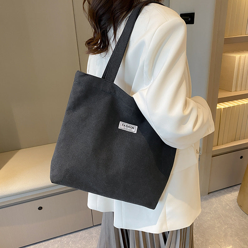 Stylish Oversized Tote Bag for Women, Thick Washed Canvas with Fashion Logo Patch, Perfect for Daily Commute and Shopping