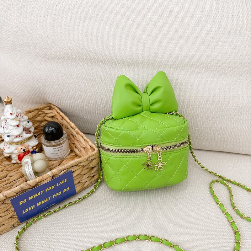 Women's Bag Fashionable Pu Western Style Fashion Sweet Little Princess Diamond Embroidery Thread Bow Chain Candy Color Shoulder Messenger Bag