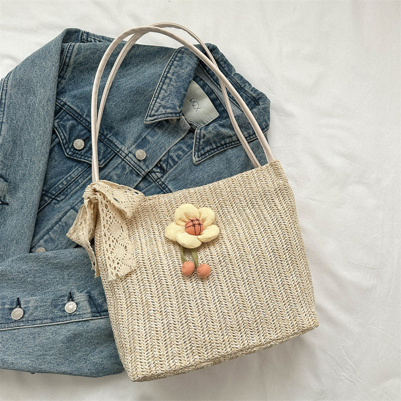 Woven Bag Women's Large Capacity Gentle and Stylish Temperament Straw Silk Scarf Shoulder Summer New Underarm Bag