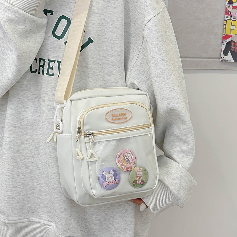 Cute Fashion Crossbody Bag with Multiple Pockets and Cartoon Badges for Daily Use