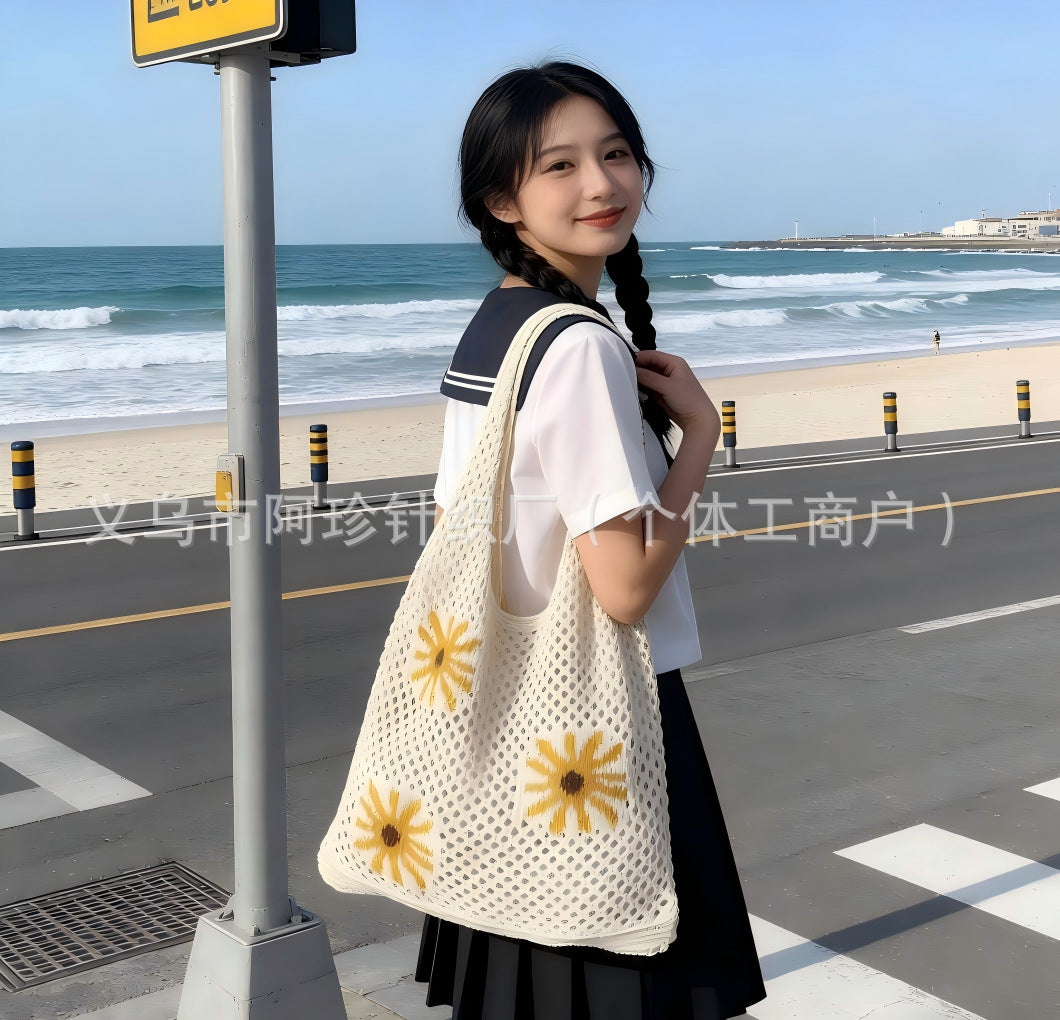 Cute Cloud Knitted Shoulder Bag Women's Large Capacity Woven Tote Bag