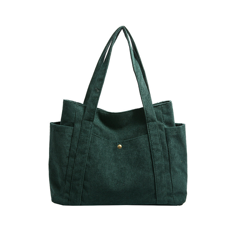 2024 New Corduroy Tote Bag for Women, Large Capacity Daily Commute Shoulder Bag with Multiple Pockets and Stylish Stitching Design