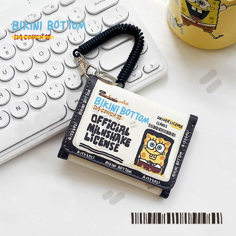 Cute Cartoon Foldable Wallet with Black Cat Detective Design, Multi-Card Slots and Chain Pendant for Women and Students