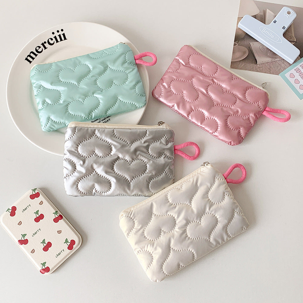 Cute Bowknot Embroidered Glossy Cosmetic Bag Zipper Design with Rope Handle Portable Storage Everyday Good Things