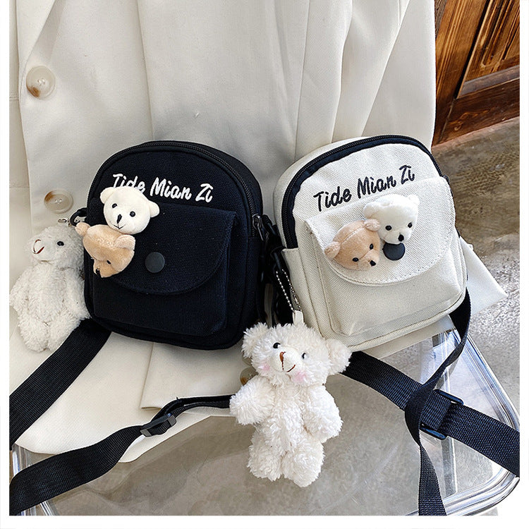 New Crossbody Shoulder Bag Female Cartoon Cute Letters Canvas Student Summer Phone Bag