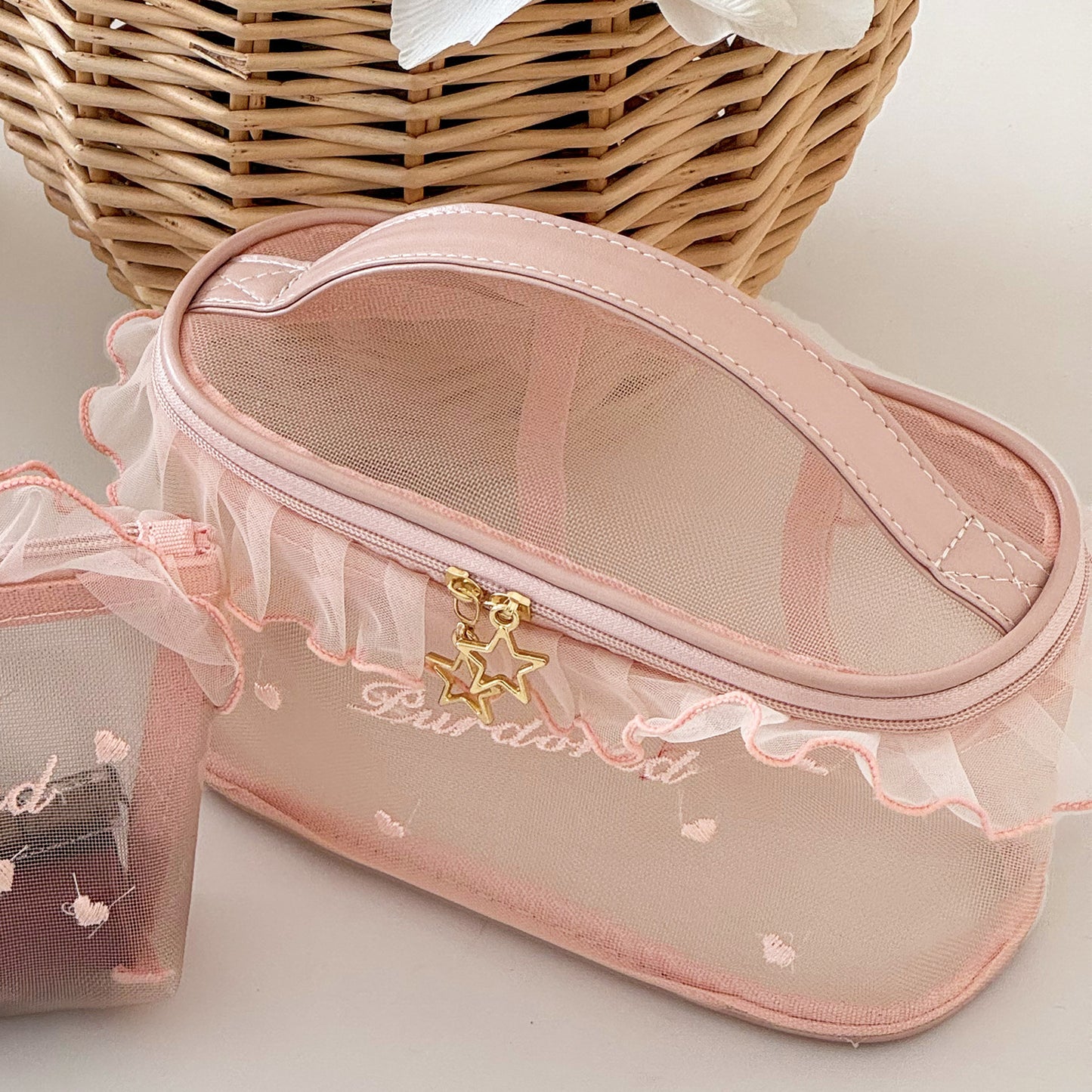 Ruffled Mesh Bag Good-looking Girl's Heart Student Portable Breathable Lipstick Sample Storage Bag