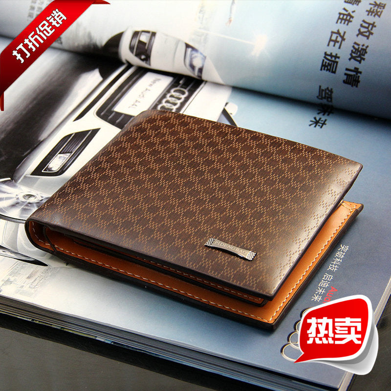 Men's Fashionable PU Wallet with Checkerboard Pattern, Slim Bifold Design, Anti-Theft Card Holder for Daily Use