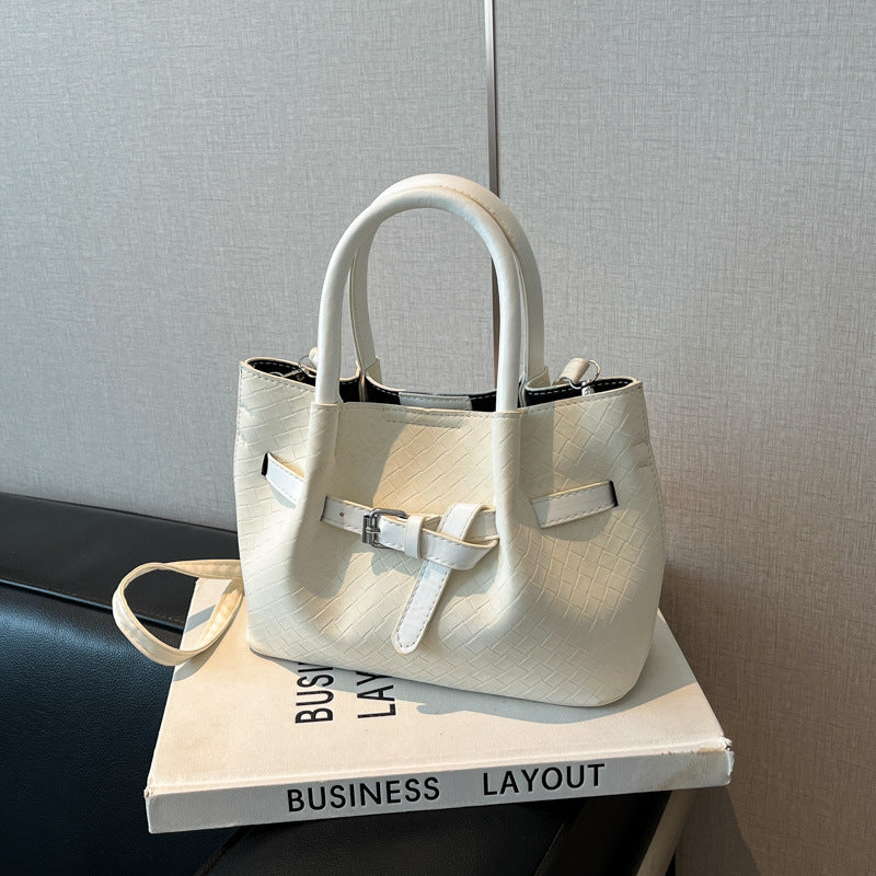 2025 Spring Summer Trendy Women's Tote Bag with Woven Texture and Magnetic Closure, Urban Minimalist Style for Daily Use