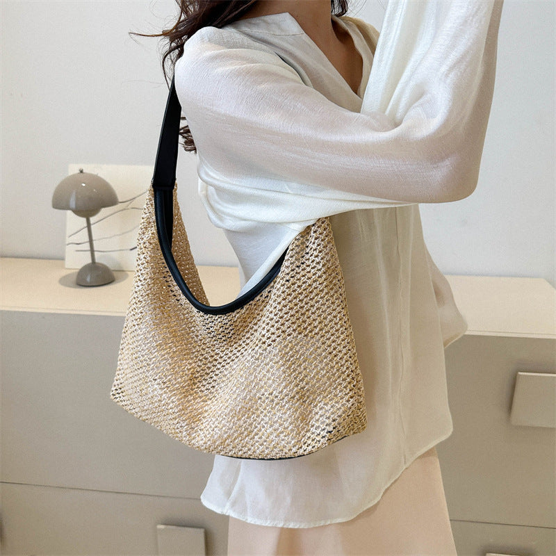 Straw Woven Large Capacity Fashion Casual Bag Summer Popular Korean Woven Shoulder Underarm Bag Tote Bag