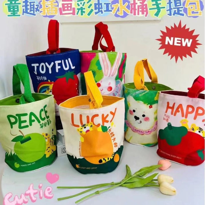Cute Cartoon Canvas Tote Bags with Lucky Charms and Fun Prints for Kids and Teens - Perfect for Outdoor Travel and Daily Use