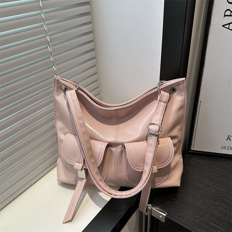 2025 Fashionable Large Capacity Tote Bag with Multiple Pockets, Soft PU Material, Urban Minimalist Style for Daily Commute and Casual Use