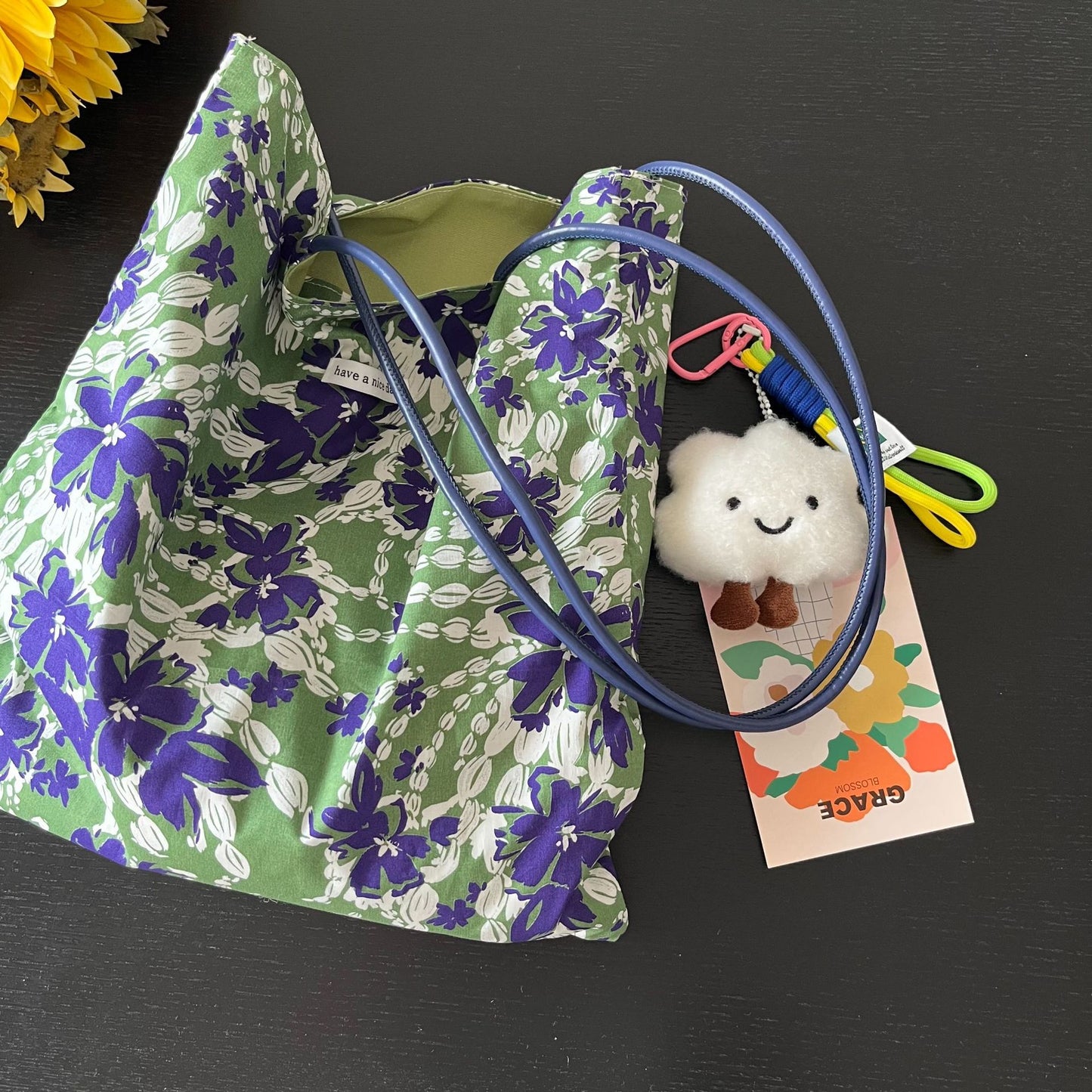 Shoulder Bag Women's Summer Fresh Floral Bag Design Pu Strap Commuter Thin Combed Cotton Bag