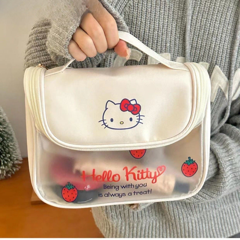 Women's Cosmetic Bag Cute Hello Kitty Washing and Makeup Bag Cosmetic Bag Transparent Design Large Capacity Portable Skin Care Products Buggy Bag