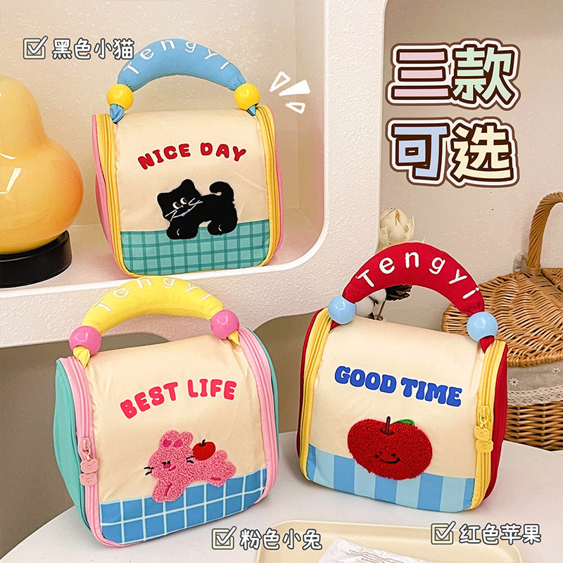 Cute Portable Cosmetic Bag Female Dopamine Contrast Color Large Capacity Portable Toiletry Bag Travel Cosmetics Classification Storage Bag