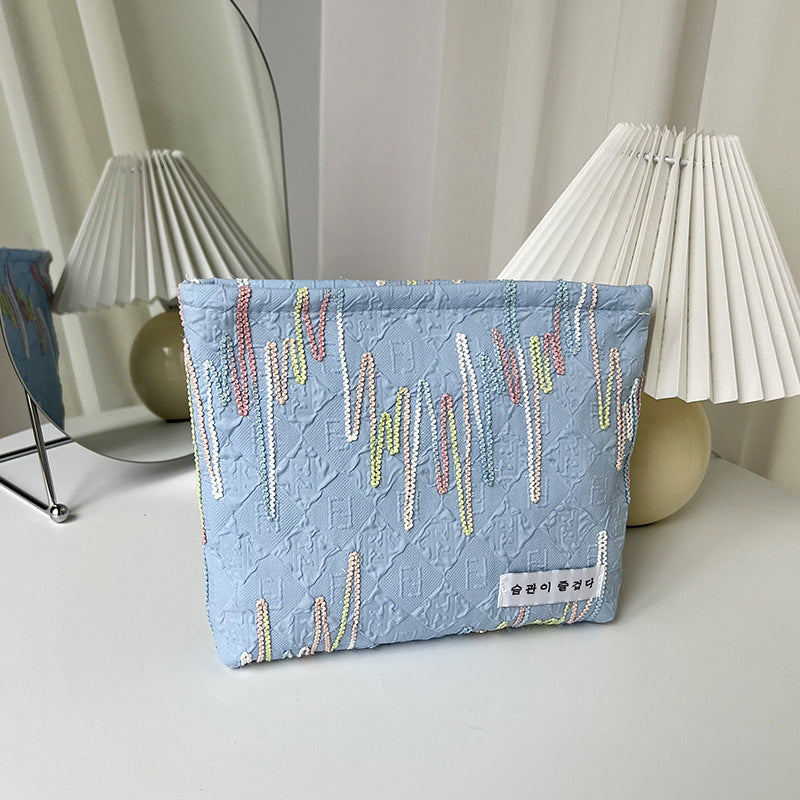 Original Embroidery Women's Canvas Cosmetic Bag Artistic Retro Flowers Print Exquisite Quilting Design Portable Clutch