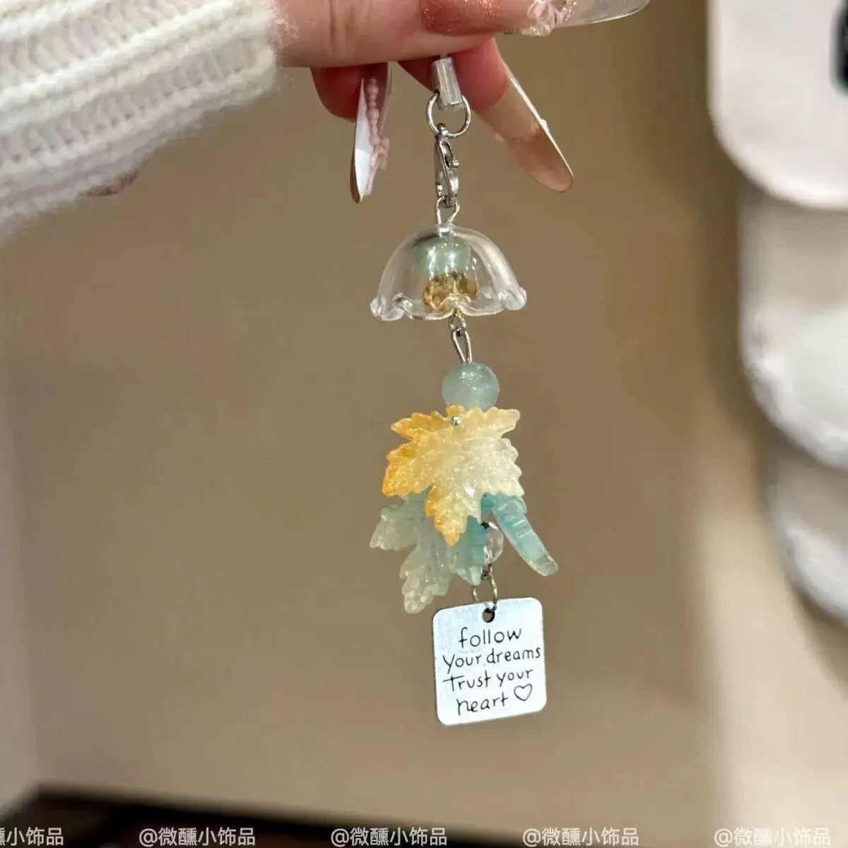 Jasmine maple leaf ginkgo wind chimes pendant phone case charm bag camera keychain lanyard
