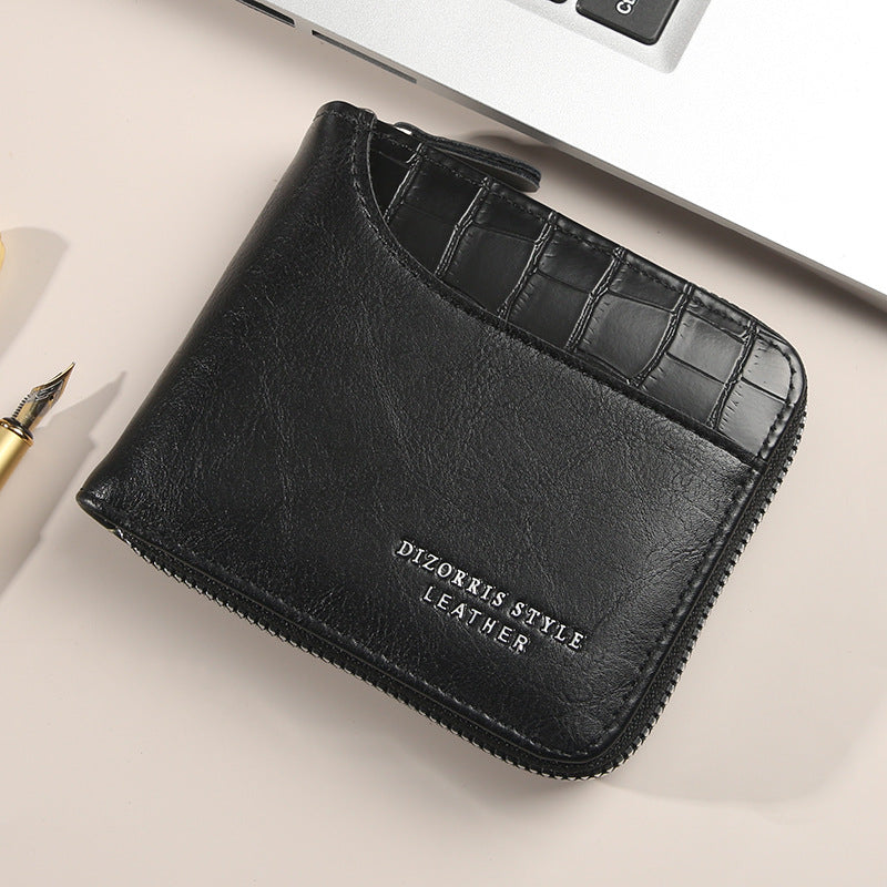 Retro PU Leather Men's Wallet with Zipper and Expandable Design for Daily Use