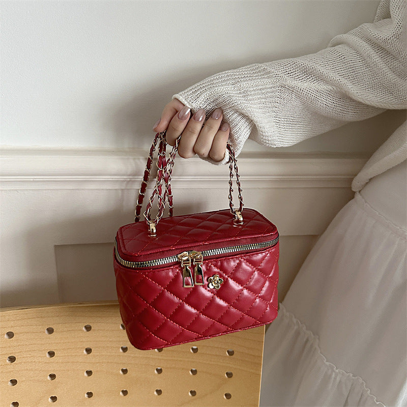 Box Bag Women's Chain Diamond Indentation Fashion Individual Casual Advanced Texture All-Match Messenger Bag