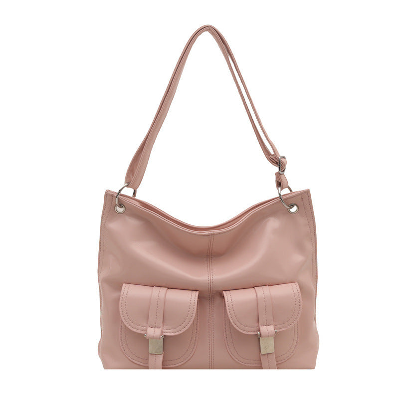 2025 Fashionable Large Capacity Tote Bag with Multiple Pockets, Soft PU Material, Urban Minimalist Style for Daily Commute and Casual Use