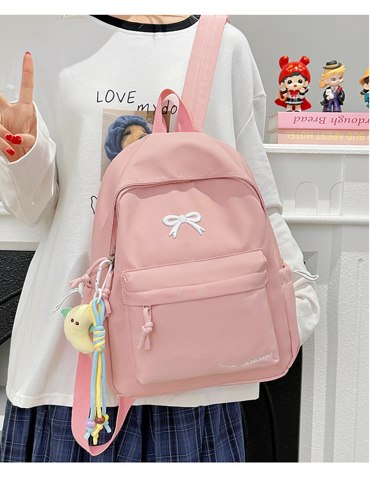 Japanese Style Ins Student Backpack for Girls, Simple Campus Fashion Dual Shoulder Bag with Bow Design and Comfortable Padding