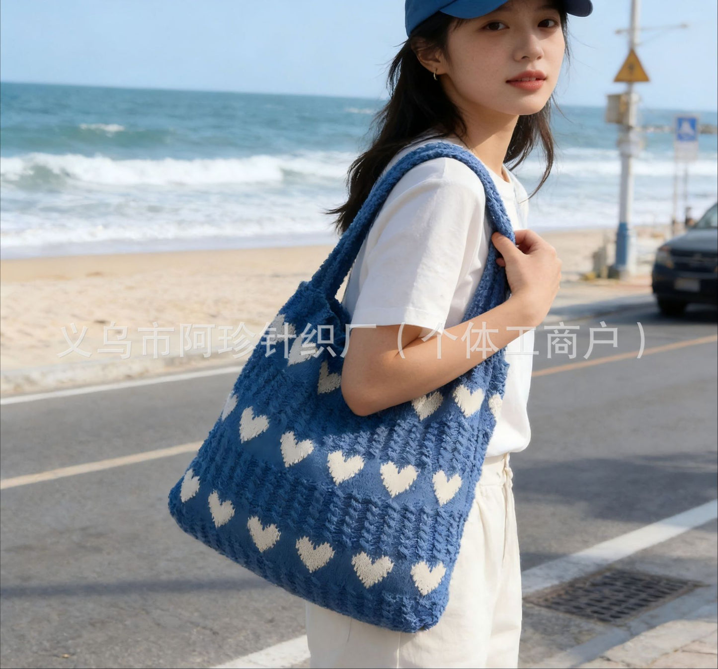 Cute Cloud Knitted Shoulder Bag Women's Large Capacity Woven Tote Bag