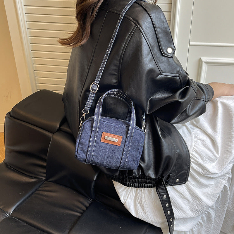 Retro Denim Small Handbag Portable Denim Small Bag Women's Fashionable New Pillow Fashion Messenger Bag
