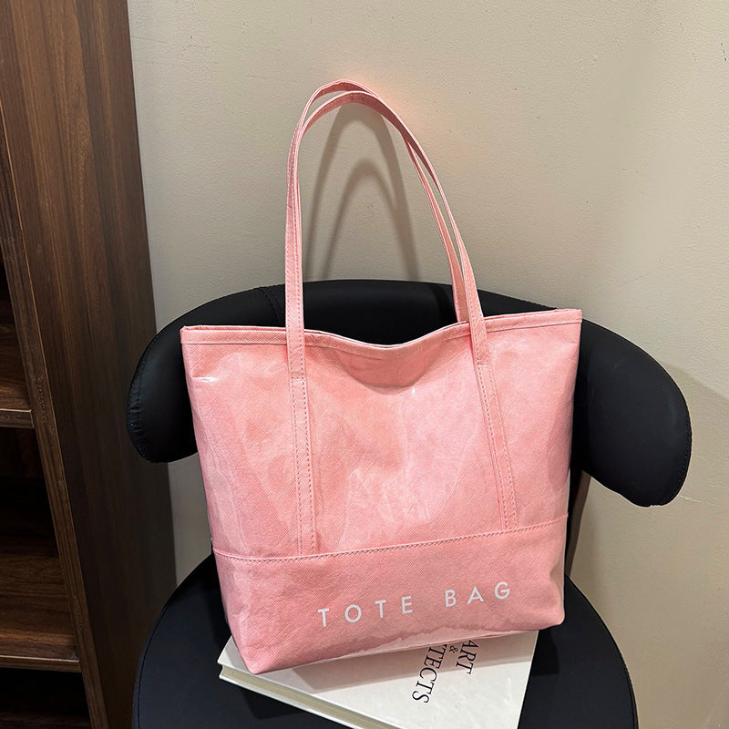 Tote Bag Commuter High-Grade Large Capacity Women's Bag PVC Tyvek All-Match Waterproof Bright Leather Shoulder Bag