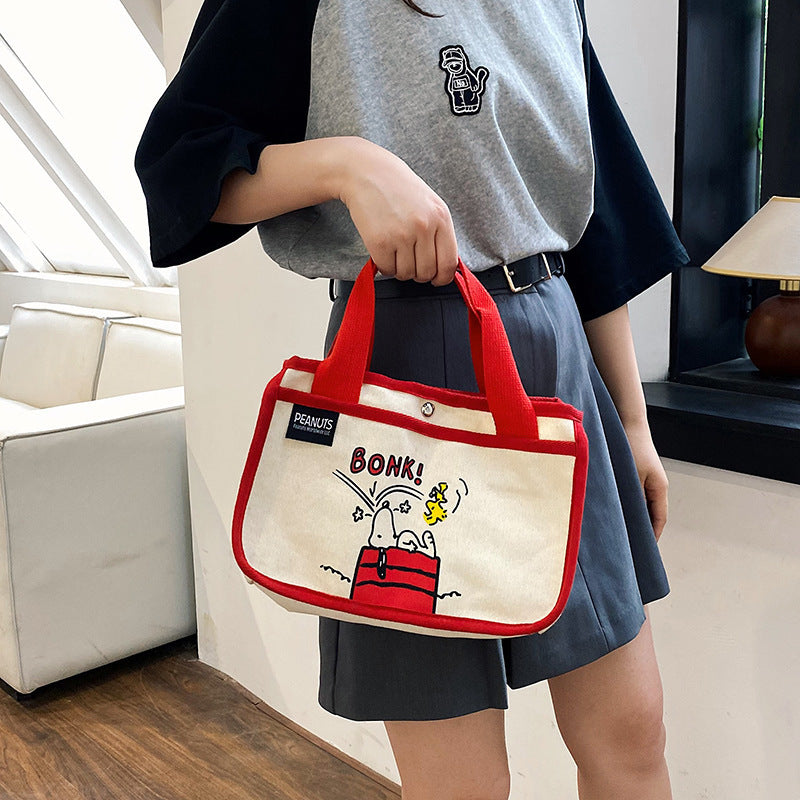 Cute Cartoon Canvas Tote Bag with Snoopy Design, Large Capacity Multifunctional Lunch Bag for Women, Perfect for Daily Use and Travel
