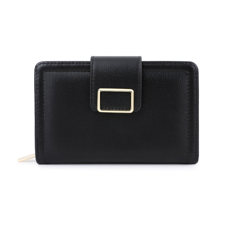 Minimalist PU Women's Wallet with Gold Buckle Design, Compact and Functional for Daily Use