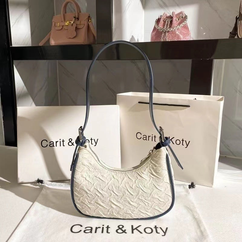 2023 Trendy Quilted Crescent Shoulder Bag for Women, Elegant Pleated Design with Zipper Closure, Perfect for Daily Wear