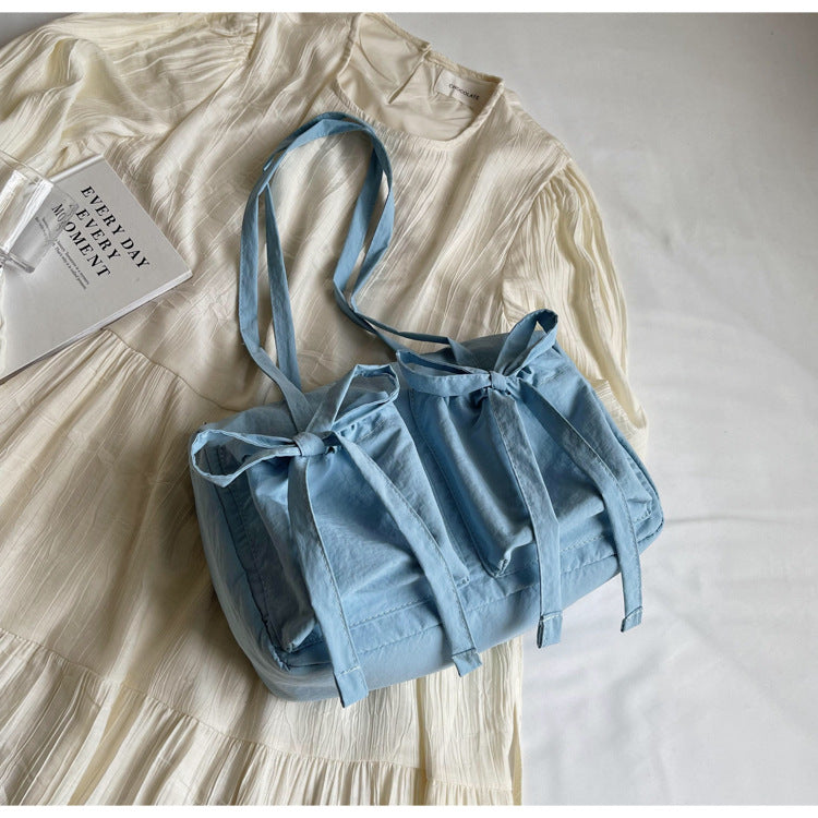 Korean Style Sweet Bow Pleated Large Capacity Totes Lazy Shoulder Bag Women's Everyday Joker Fashion Style