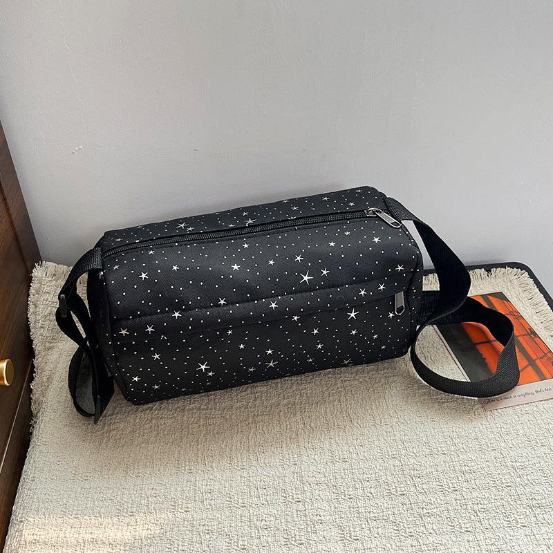 Stylish Star-Print Nylon Crossbody Bag with Zipper Closure and Adjustable Strap for Everyday Use