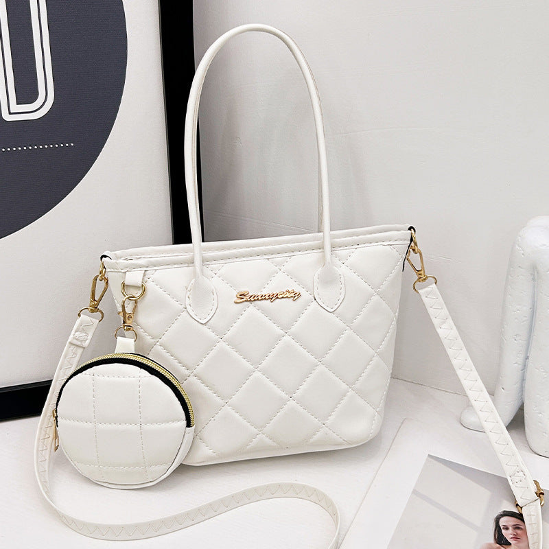 Vegetable Basket Handbag Niche Rhombus Textured Bucket Bag Two-Piece Set Bag Hot Sale Straw Bag Women