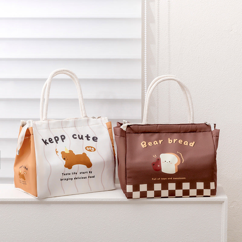 Women's Handbag Cartoon Bear Toast Lunch Box Bag Heat and Cold Insulation Cute Lunch Box Bag