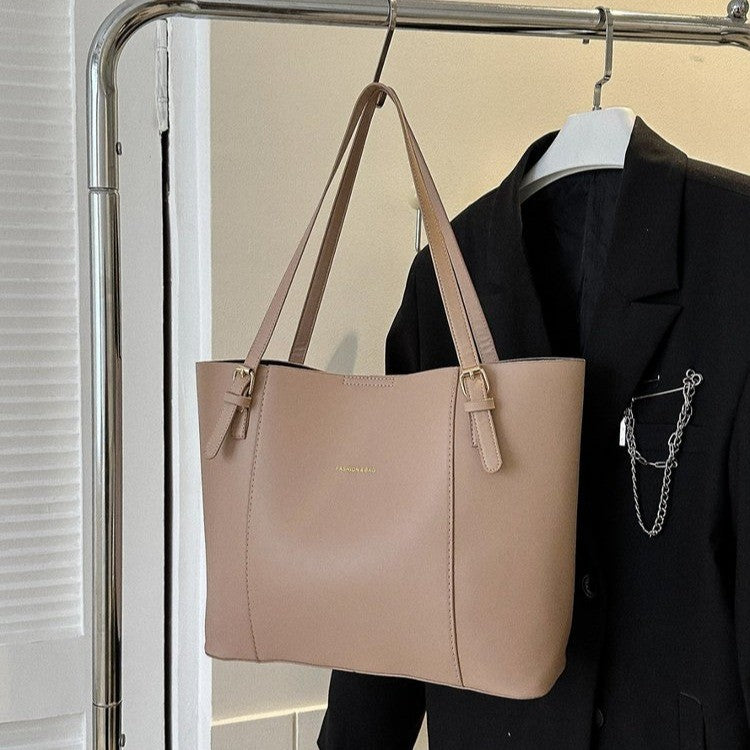 Women's Simple Color Contrast Patchwork Pu Tote Bag Large Capacity Daily Commuter's All-Matching Portable Shoulder Bag