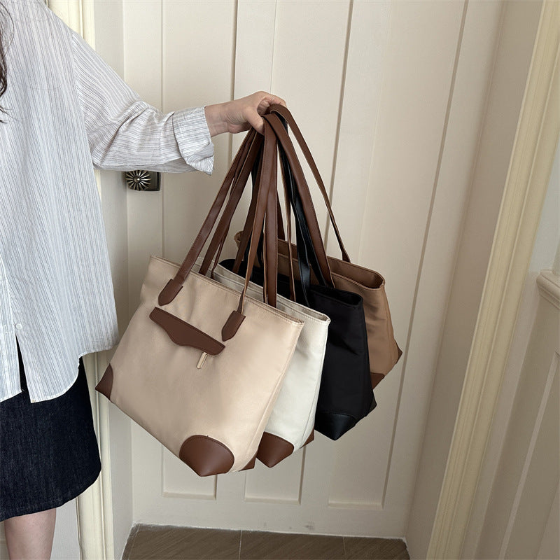 Simple Style Large Capacity Personality Zipper New Temperament Commute Texture Casual Portable Tote Bag for Women
