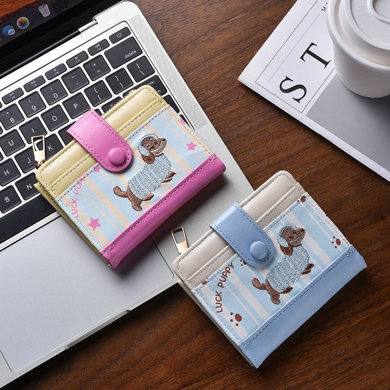 Cute Cartoon Dog Embroidered Card Holder with Multiple Slots, Lightweight and Portable Wallet for Women